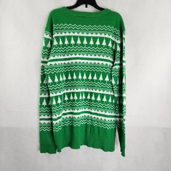 Mickey Mouse Holiday Christmas Sweater Size Medium Santa Hat Green w/ Trees - Picture 7 of 10